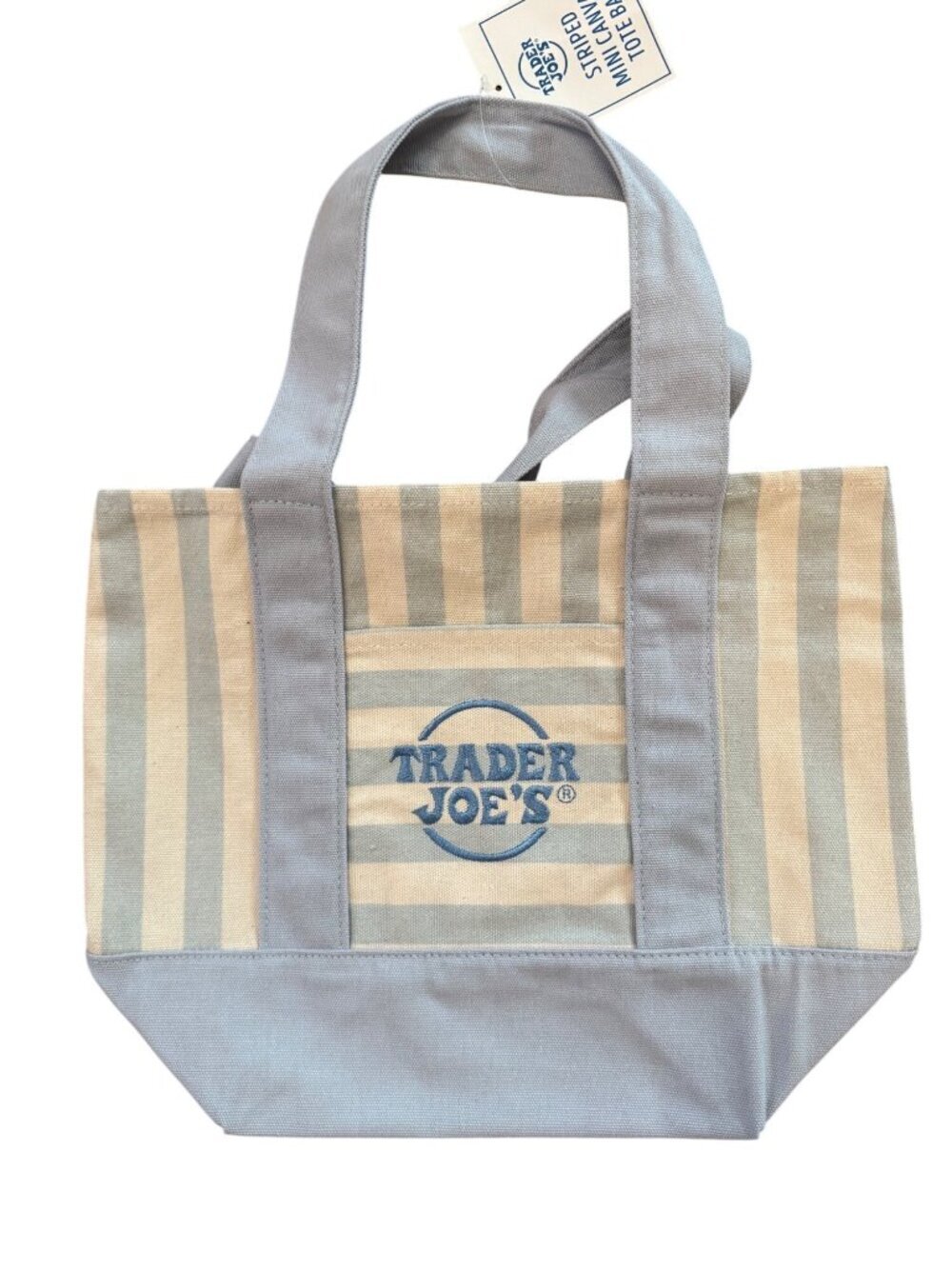 Trader Joe’s Mini Pastel Stripe Canvas Tote Bag Limited Edition Purple Blue 2026